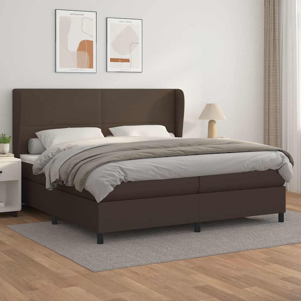 Κρεβάτι Boxspring με Στρώμα Καφέ 200x200 εκ. Συνθετικό Δέρμα - Pakobazaar