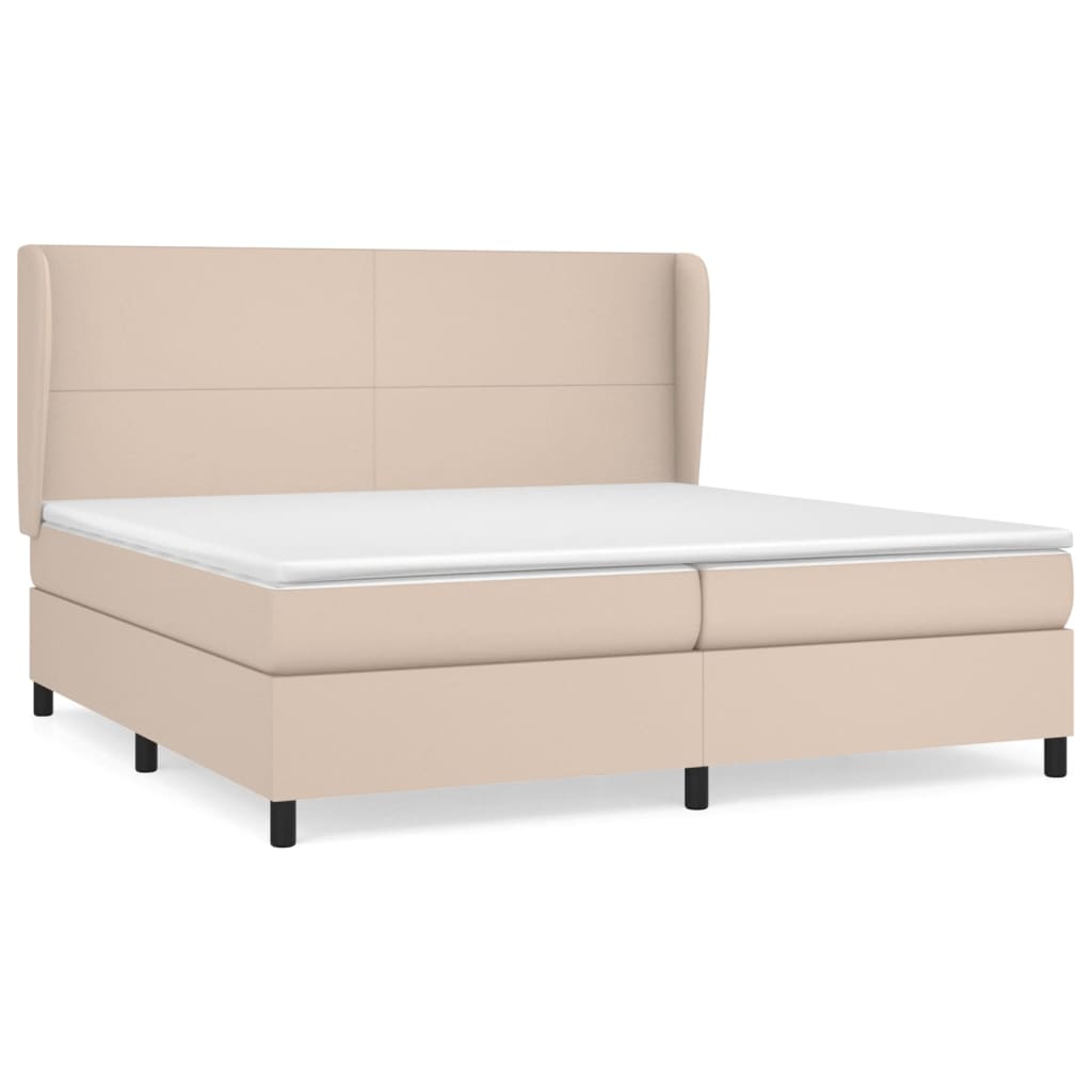 Κρεβάτι Boxspring με Στρώμα Καπουτσίνο 200x200εκ.από Συνθ.Δέρμα - Pakobazaar