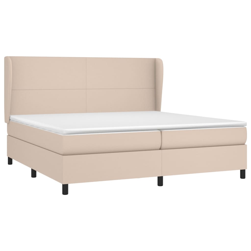 Κρεβάτι Boxspring με Στρώμα Καπουτσίνο 200x200εκ.από Συνθ.Δέρμα - Pakobazaar