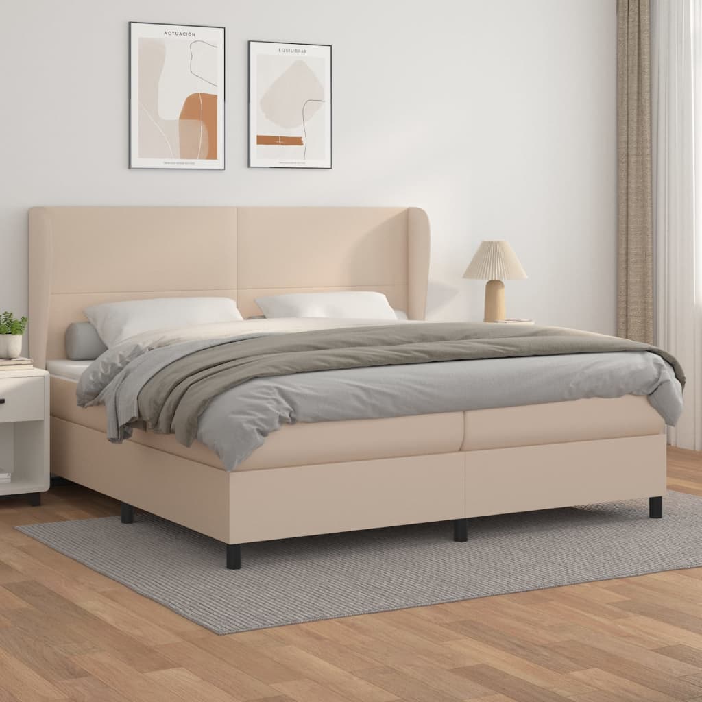 Κρεβάτι Boxspring με Στρώμα Καπουτσίνο 200x200εκ.από Συνθ.Δέρμα - Pakobazaar