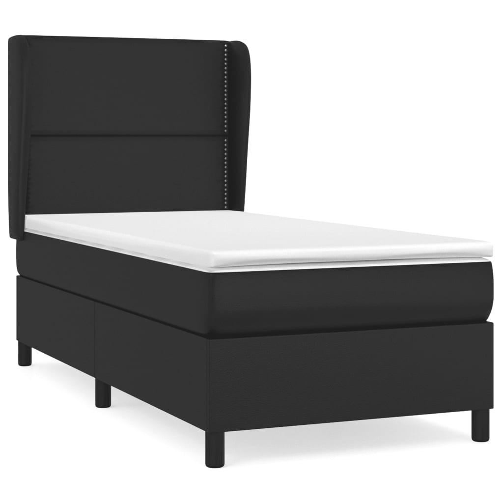 Κρεβάτι Boxspring με Στρώμα Μαύρο 80 x 200 εκ. Συνθετικό Δέρμα - Pakobazaar