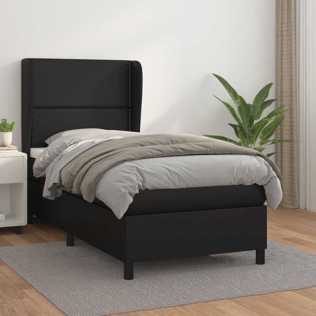 Κρεβάτι Boxspring με Στρώμα Μαύρο 80 x 200 εκ. Συνθετικό Δέρμα - Pakobazaar