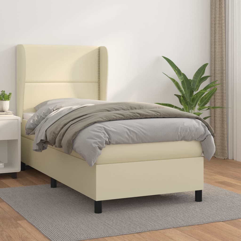 Κρεβάτι Boxspring με Στρώμα Κρεμ 80 x 200 εκ. Συνθετικό Δέρμα