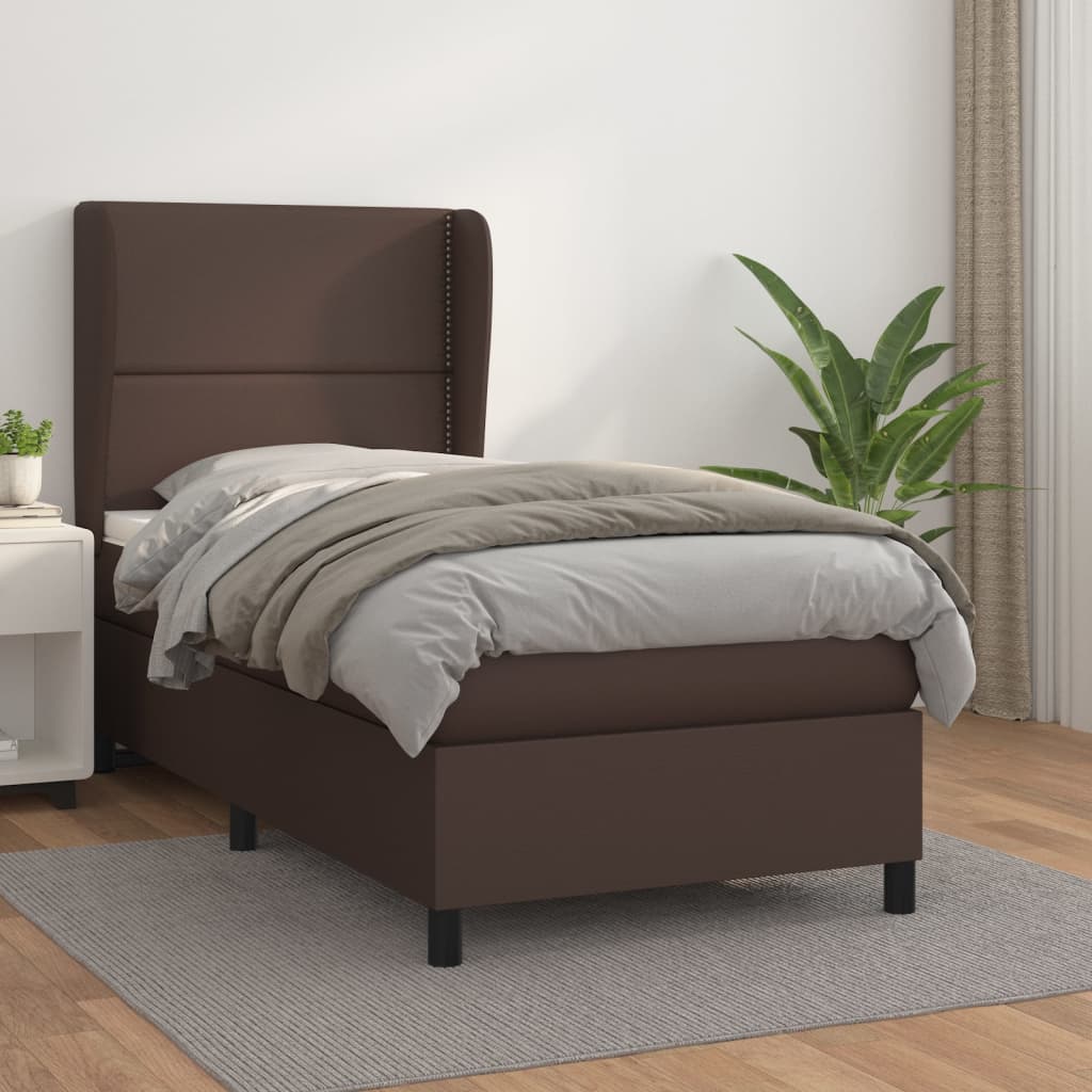 Κρεβάτι Boxspring με Στρώμα Καφέ 80 x 200 εκ. Συνθετικό Δέρμα