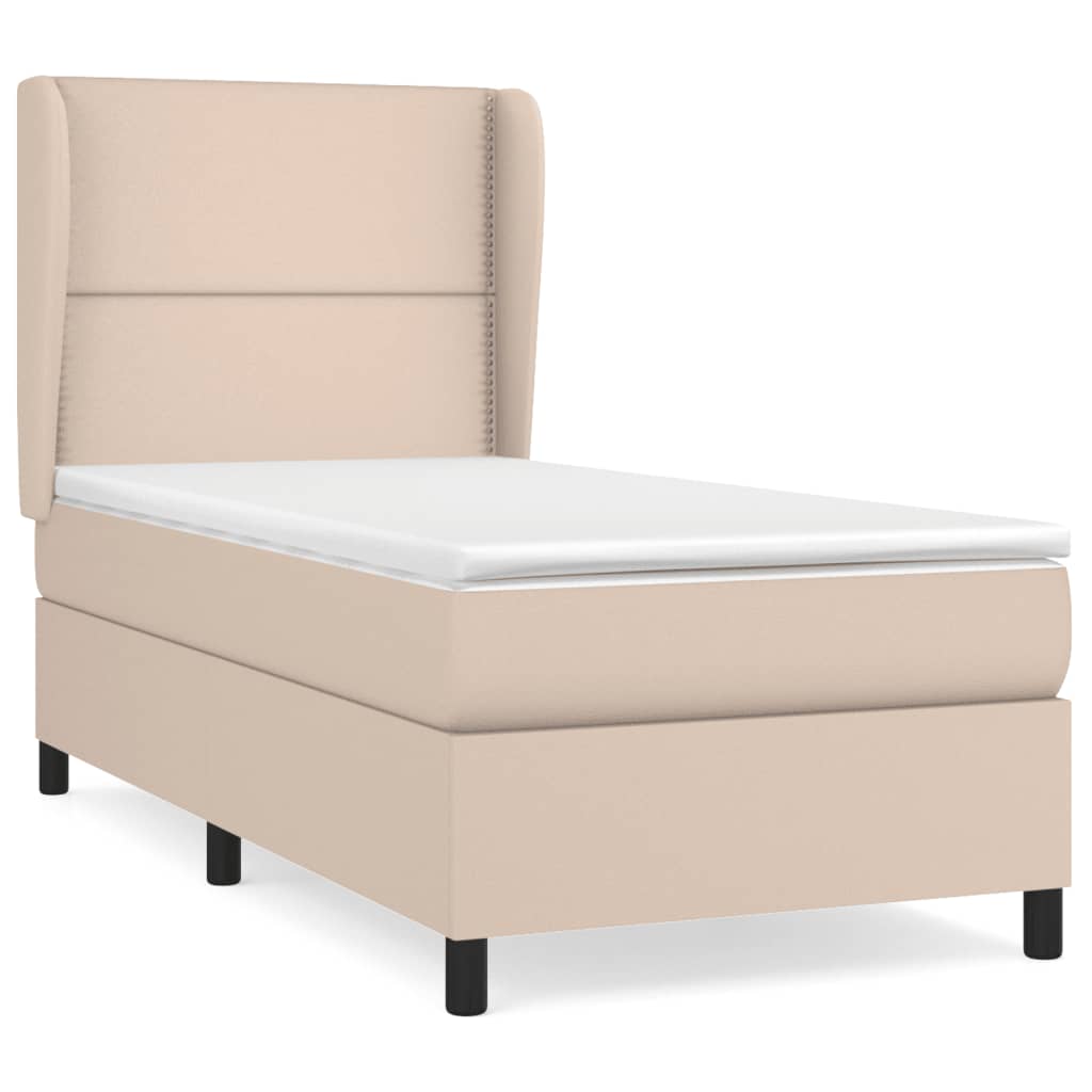 Κρεβάτι Boxspring με Στρώμα Καπουτσίνο 80x200 εκ. Συνθ. Δέρμα