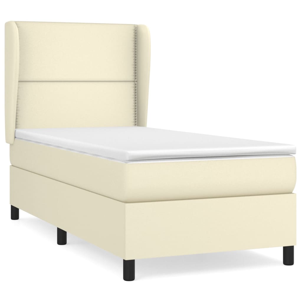 Κρεβάτι Boxspring με Στρώμα Κρεμ 90x200 εκ. από Συνθετικό Δέρμα