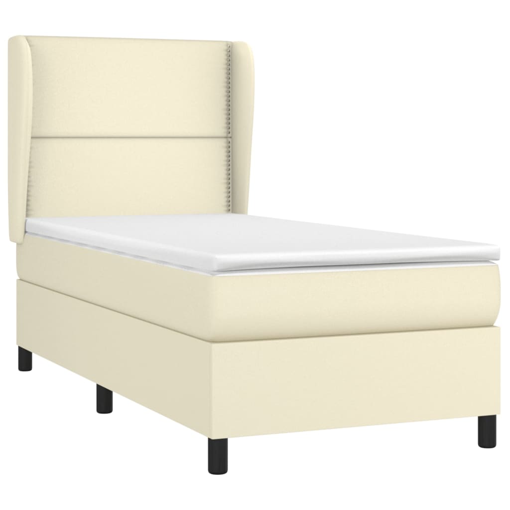 Κρεβάτι Boxspring με Στρώμα Κρεμ 90x200 εκ. από Συνθετικό Δέρμα