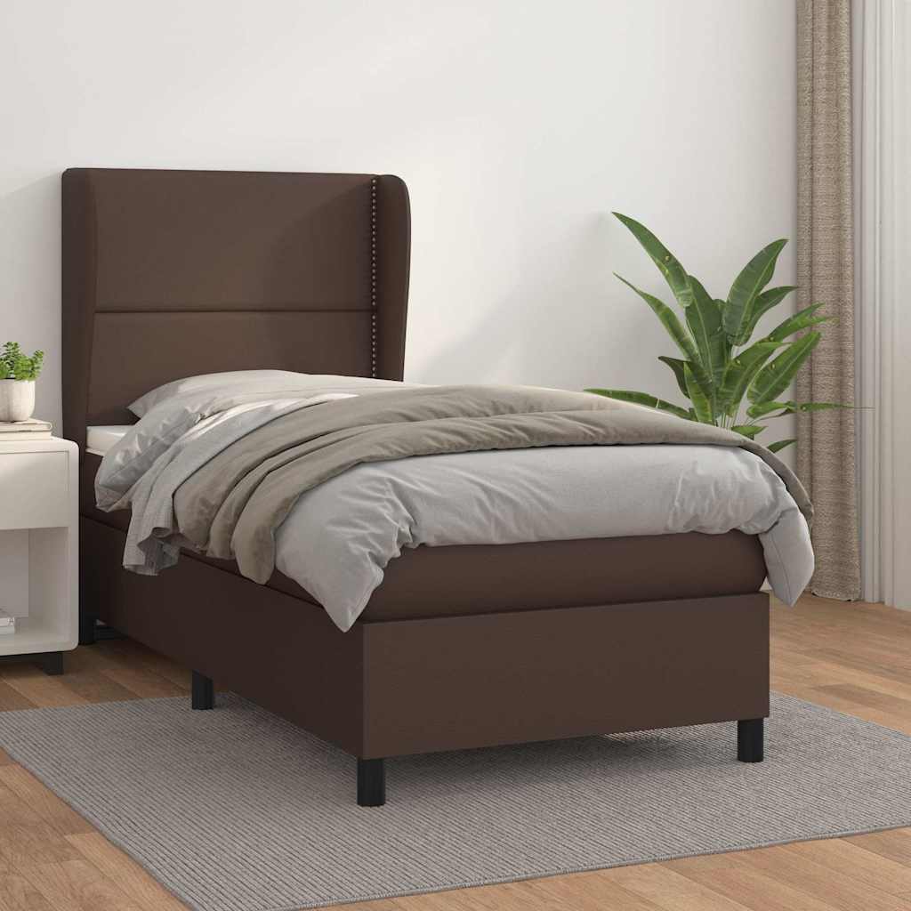 Κρεβάτι Boxspring με Στρώμα Καφέ 100x200εκ. από Συνθετικό Δέρμα