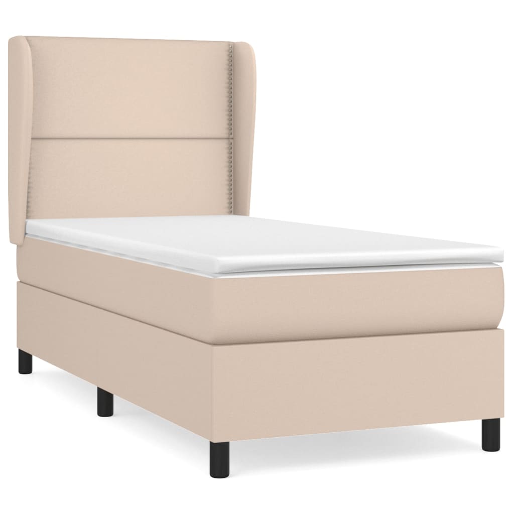 Κρεβάτι Boxspring με Στρώμα Καπουτσίνο 100x200εκ.από Συνθ.Δέρμα