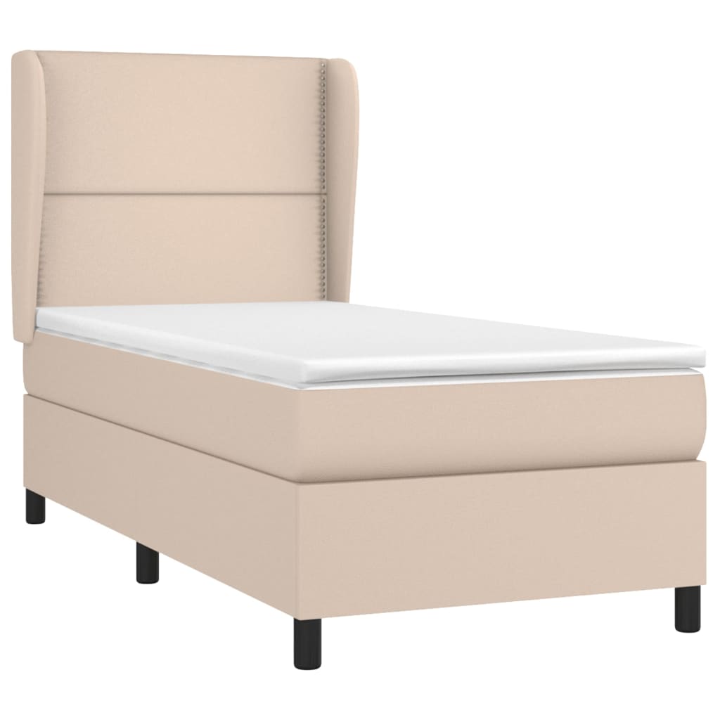 Κρεβάτι Boxspring με Στρώμα Καπουτσίνο 100x200εκ.από Συνθ.Δέρμα