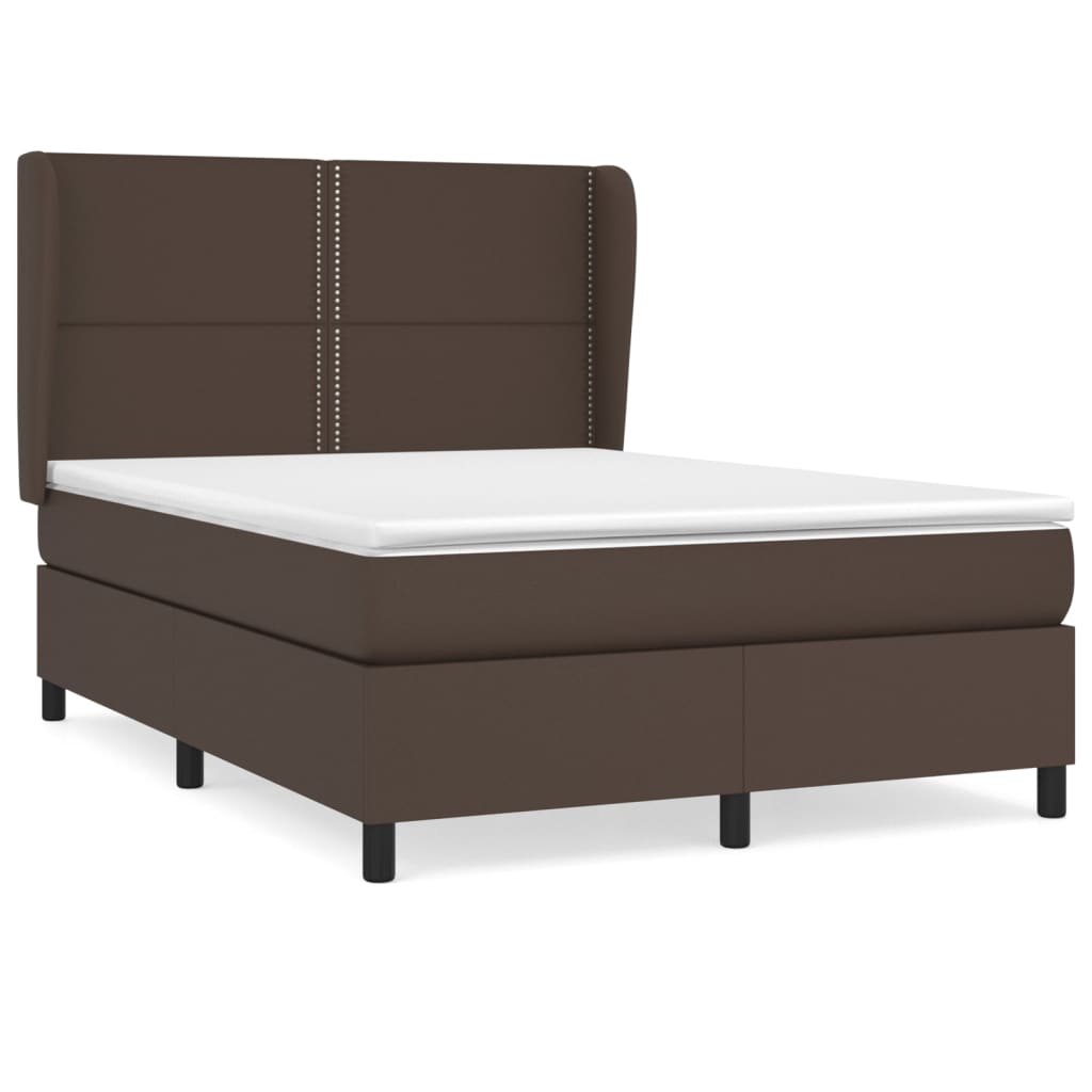 Κρεβάτι Boxspring με Στρώμα Καφέ 140x190εκ. από Συνθετικό Δέρμα