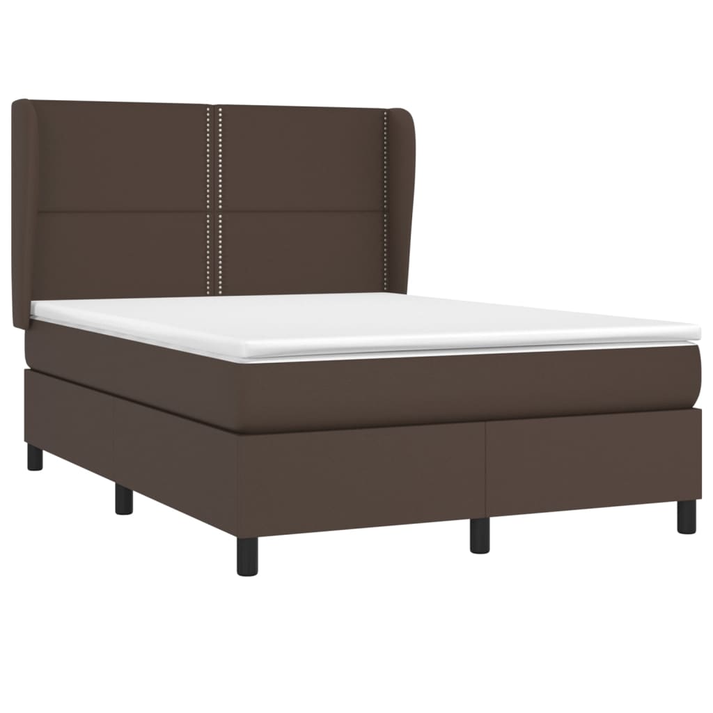 Κρεβάτι Boxspring με Στρώμα Καφέ 140x190εκ. από Συνθετικό Δέρμα