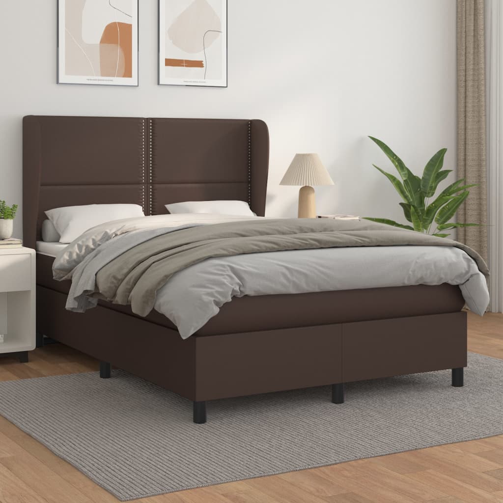 Κρεβάτι Boxspring με Στρώμα Καφέ 140x190εκ. από Συνθετικό Δέρμα