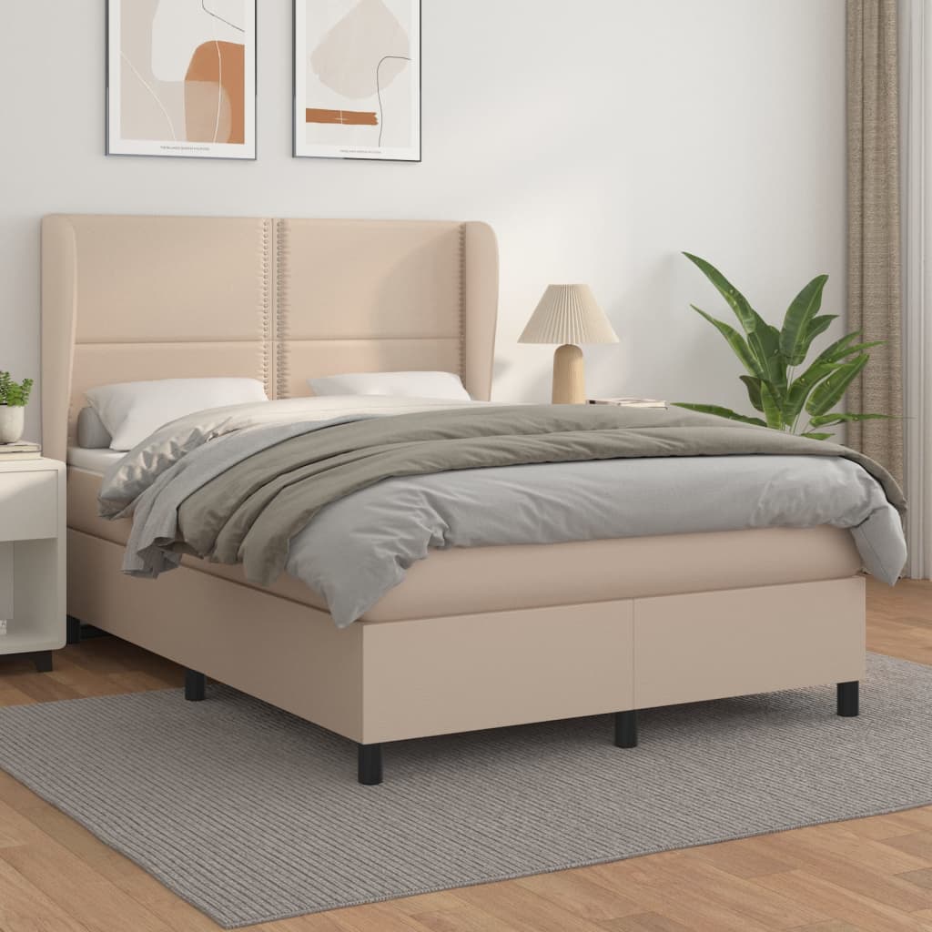 Κρεβάτι Boxspring με Στρώμα Καπουτσίνο 140x190εκ.από Συνθ.Δέρμα