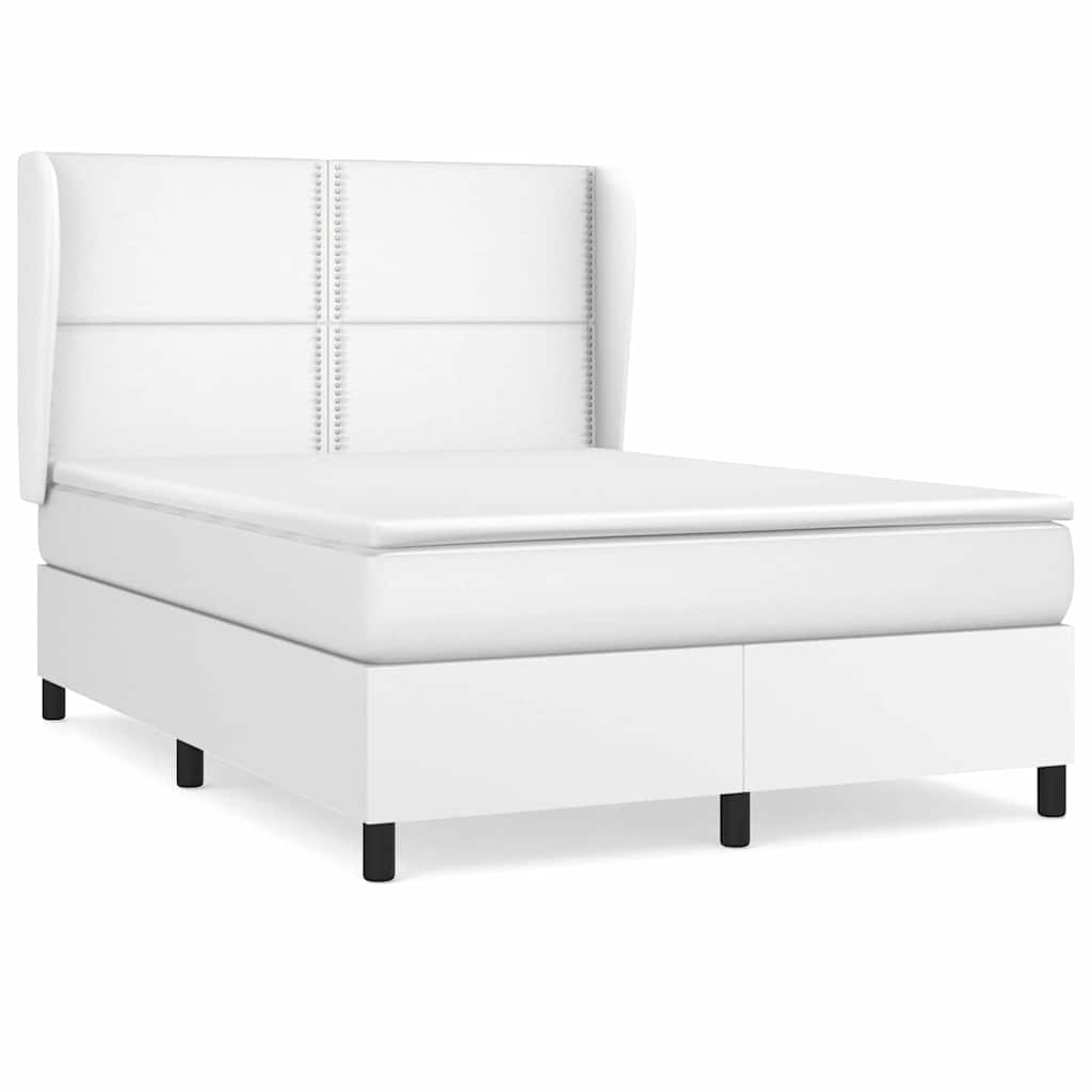 Κρεβάτι Boxspring με Στρώμα Λευκό 140x200εκ.από Συνθετικό Δέρμα