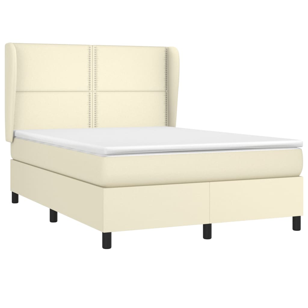 Κρεβάτι Boxspring με Στρώμα Κρεμ 140x200εκ. από Συνθετικό Δέρμα