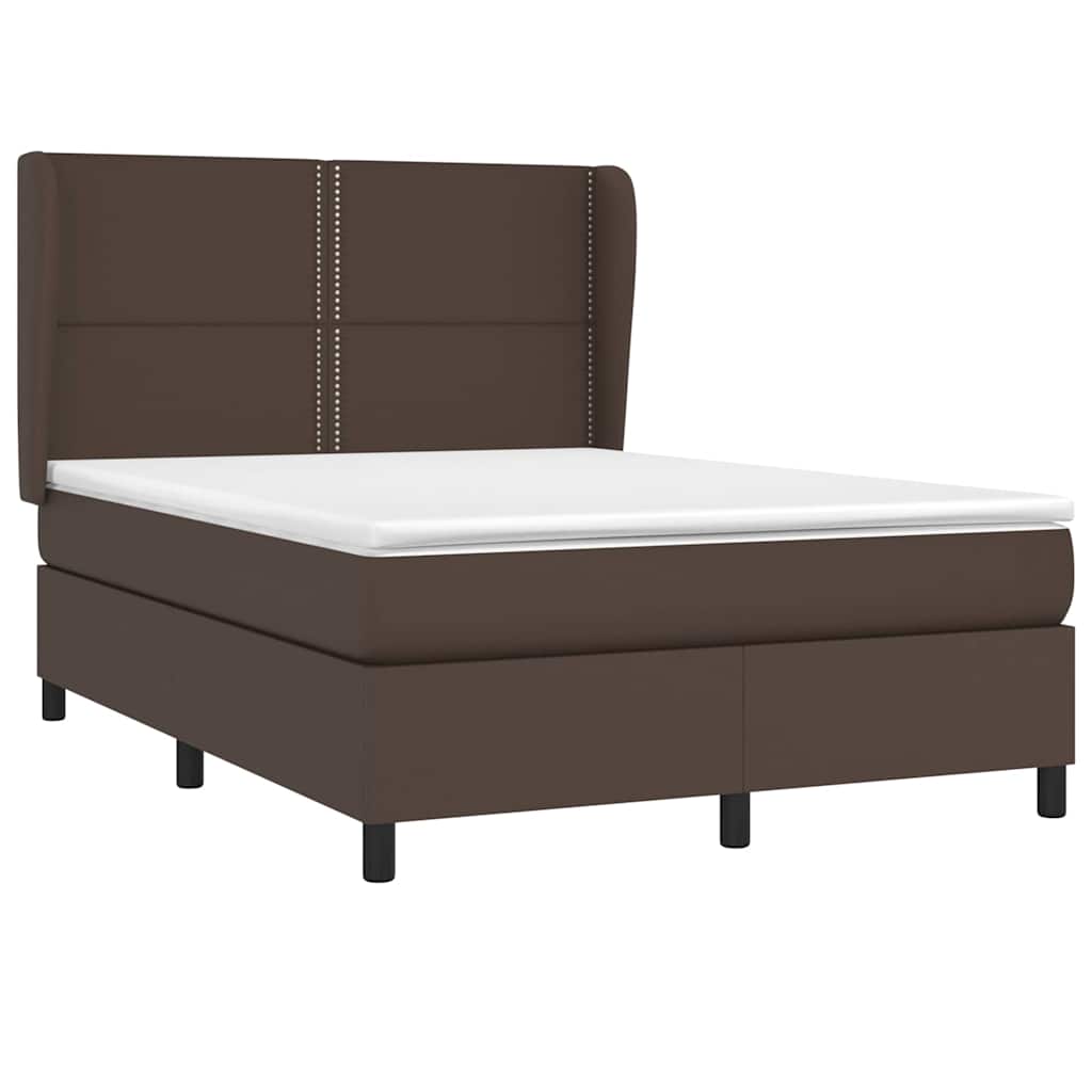 Κρεβάτι Boxspring με Στρώμα Καφέ 140x200εκ. από Συνθετικό Δέρμα