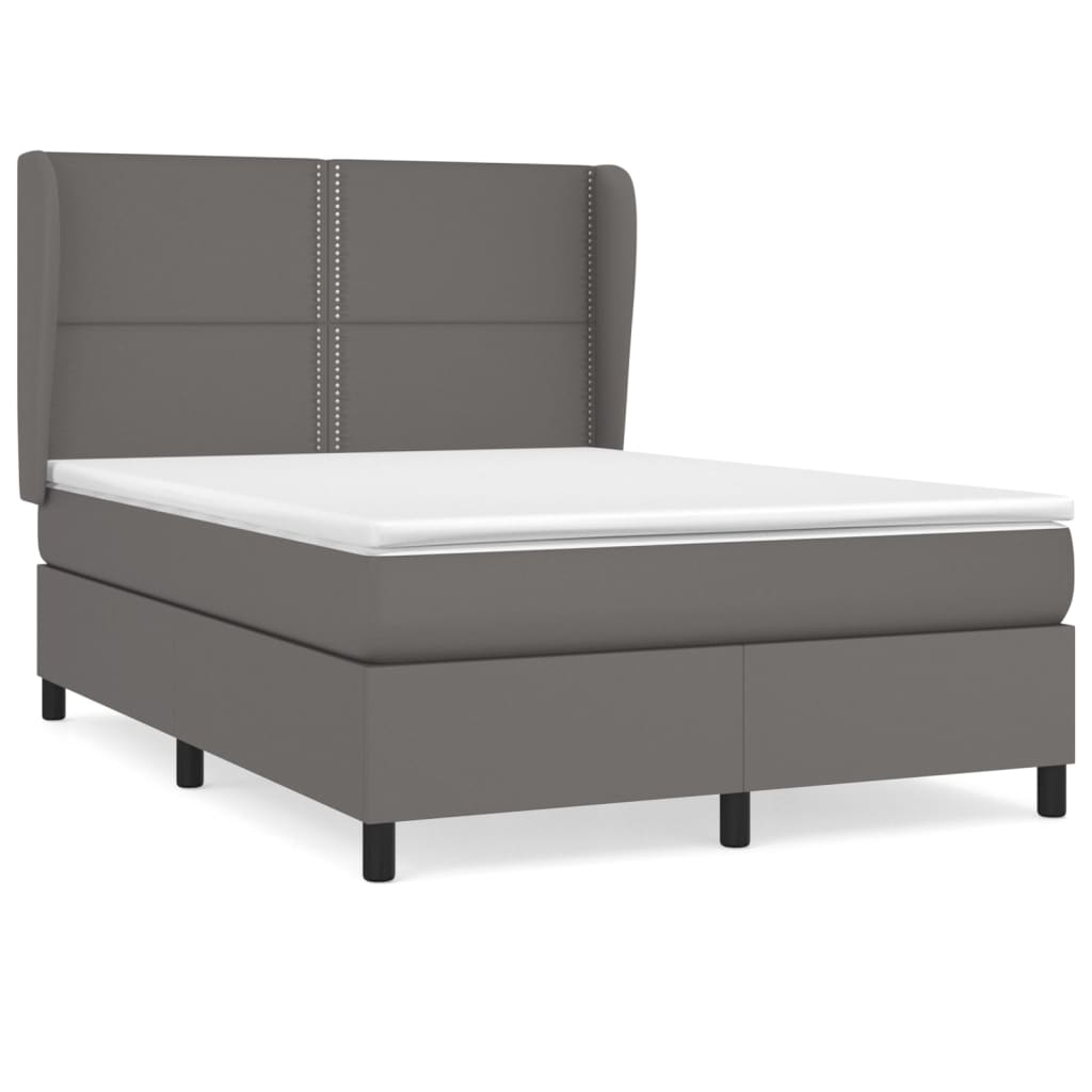 Κρεβάτι Boxspring με Στρώμα Γκρι 140x200εκ. από Συνθετικό Δέρμα