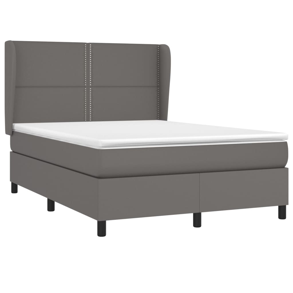 Κρεβάτι Boxspring με Στρώμα Γκρι 140x200εκ. από Συνθετικό Δέρμα