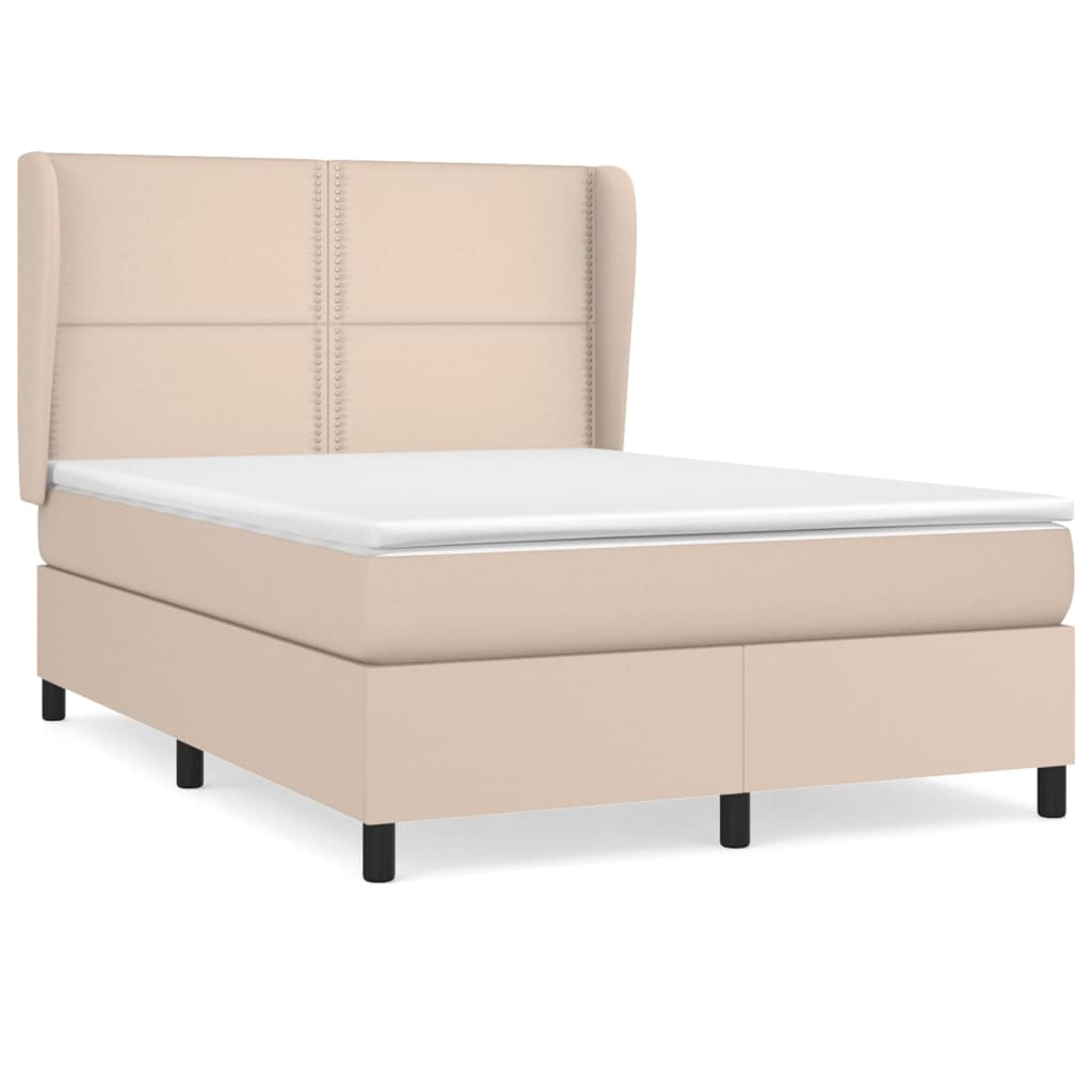 Κρεβάτι Boxspring με Στρώμα Καπουτσίνο 140x200εκ.από Συνθ.Δέρμα - Pakobazaar