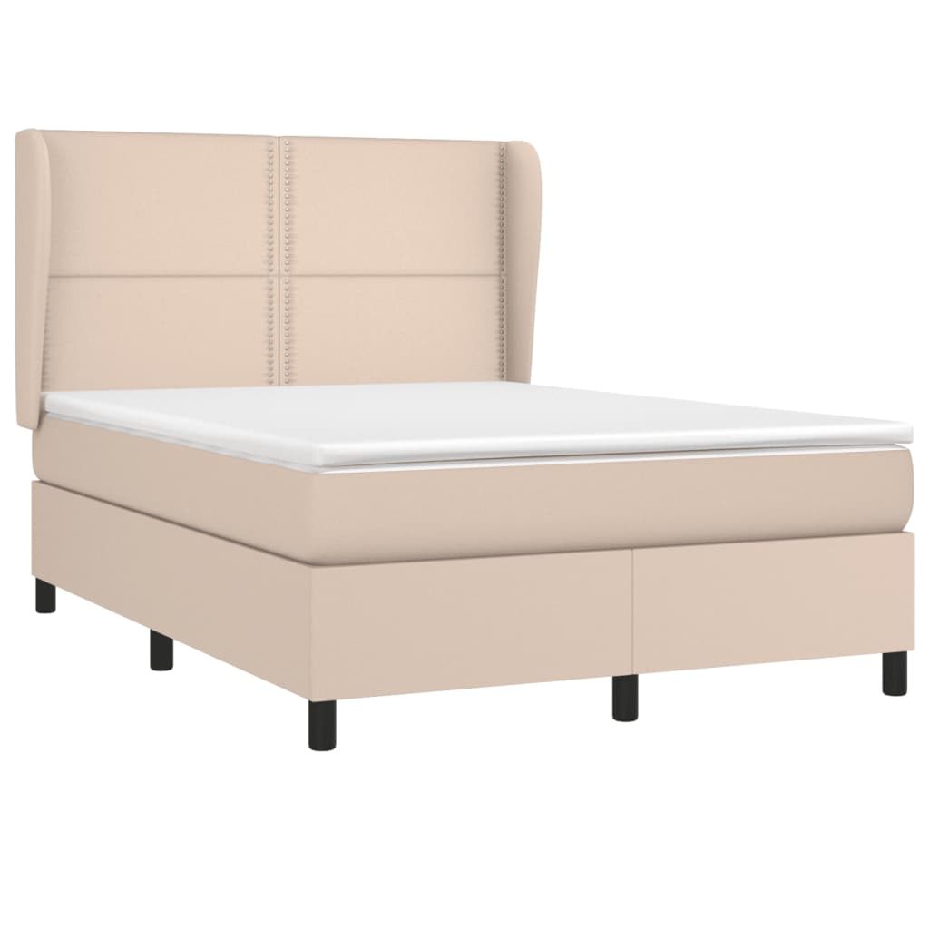 Κρεβάτι Boxspring με Στρώμα Καπουτσίνο 140x200εκ.από Συνθ.Δέρμα - Pakobazaar