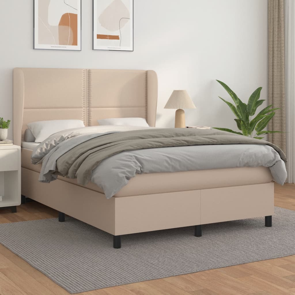 Κρεβάτι Boxspring με Στρώμα Καπουτσίνο 140x200εκ.από Συνθ.Δέρμα - Pakobazaar