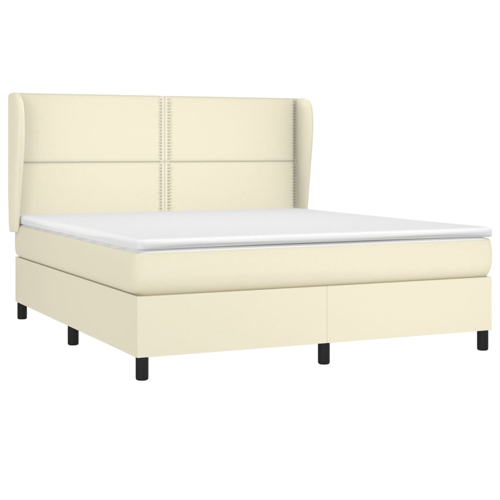 Κρεβάτι Boxspring με Στρώμα Κρεμ 160x200εκ. από Συνθετικό Δέρμα
