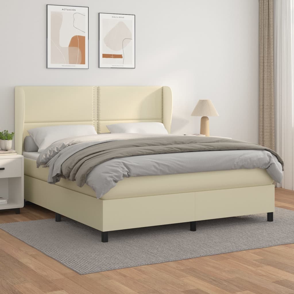 Κρεβάτι Boxspring με Στρώμα Κρεμ 160x200εκ. από Συνθετικό Δέρμα