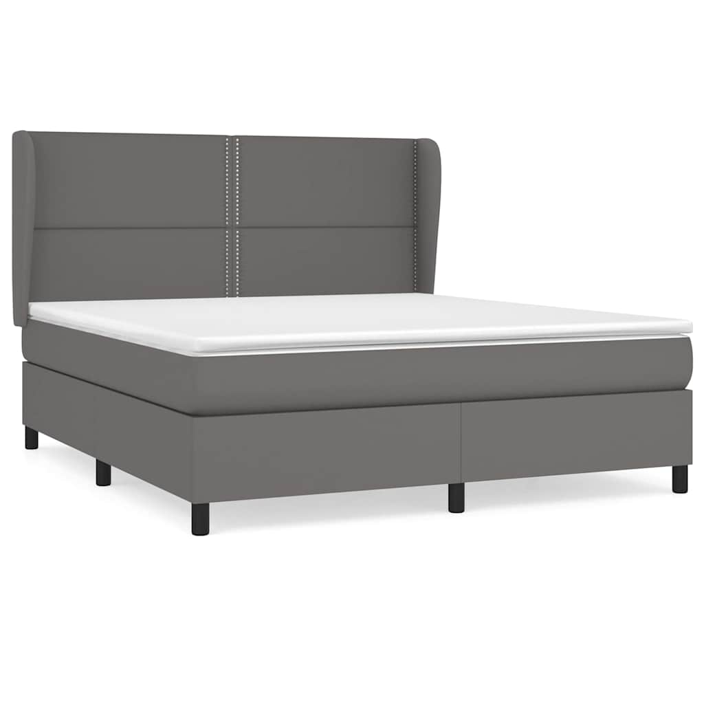 Κρεβάτι Boxspring με Στρώμα Γκρι 160x200εκ. από Συνθετικό Δέρμα