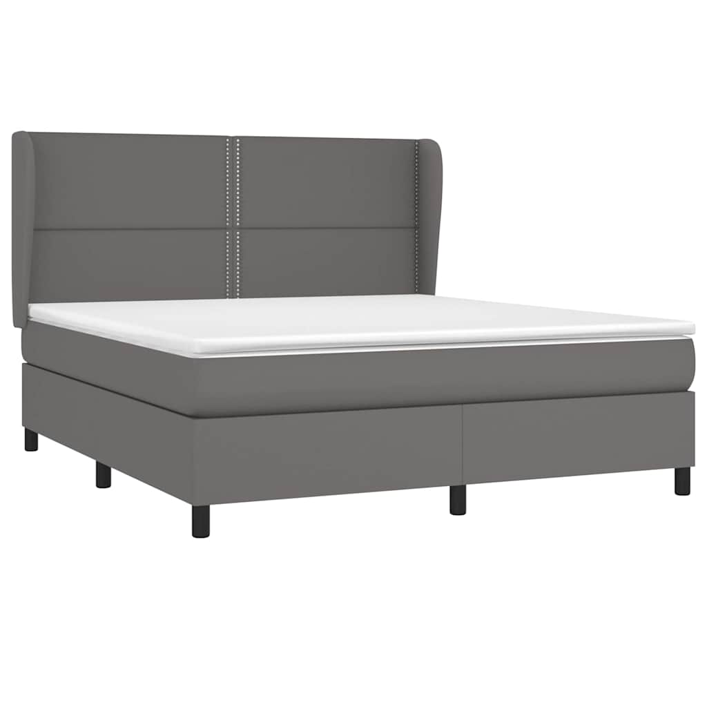 Κρεβάτι Boxspring με Στρώμα Γκρι 160x200εκ. από Συνθετικό Δέρμα