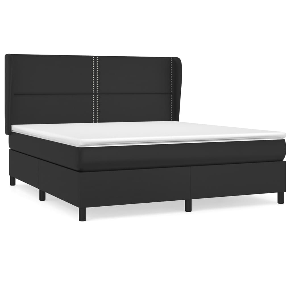 Κρεβάτι Boxspring με Στρώμα Μαύρο 180x200εκ.από Συνθετικό Δέρμα