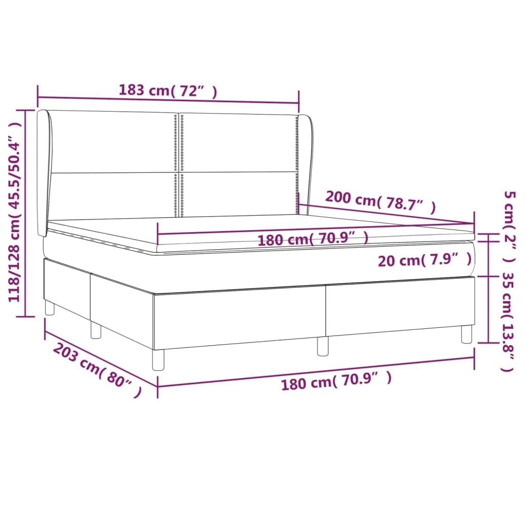 Κρεβάτι Boxspring με Στρώμα Μαύρο 180x200εκ.από Συνθετικό Δέρμα