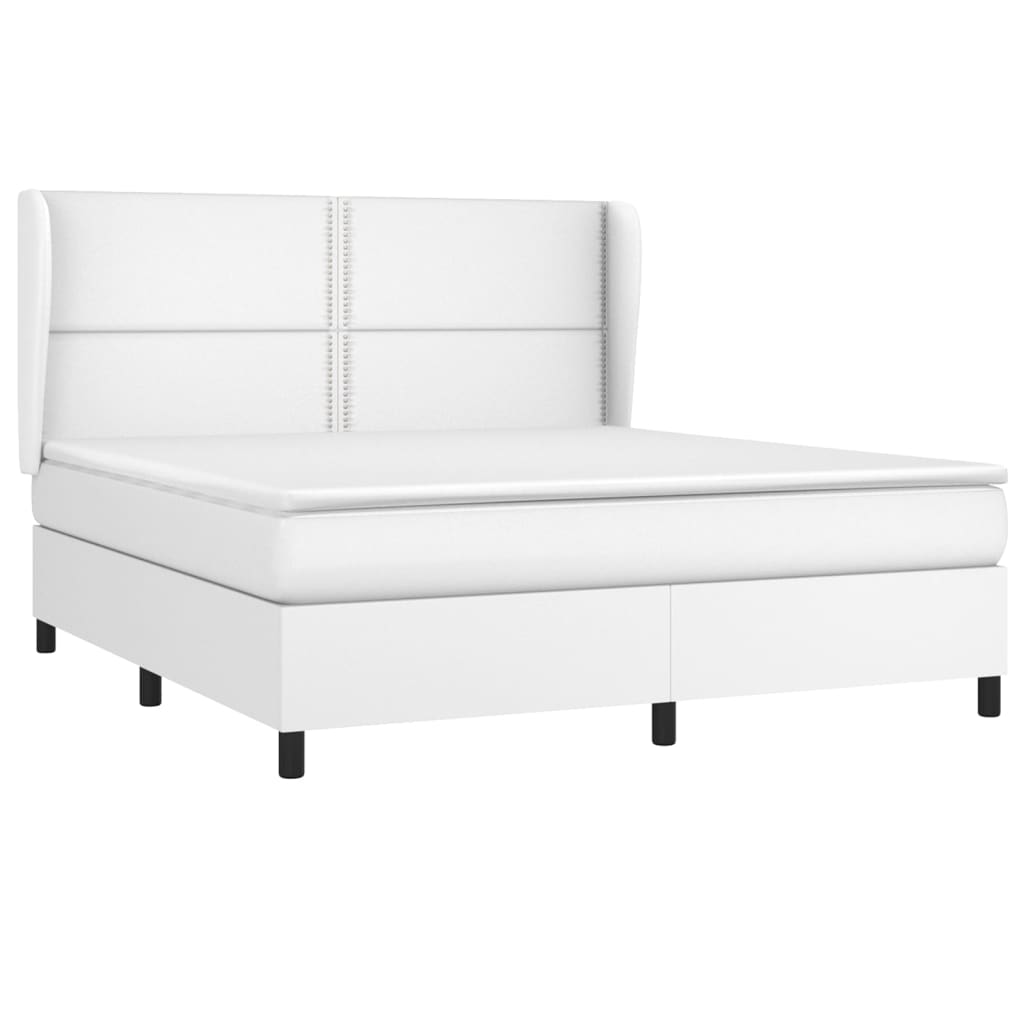 Κρεβάτι Boxspring με Στρώμα Λευκό 180x200 εκ. Συνθετικό Δέρμα