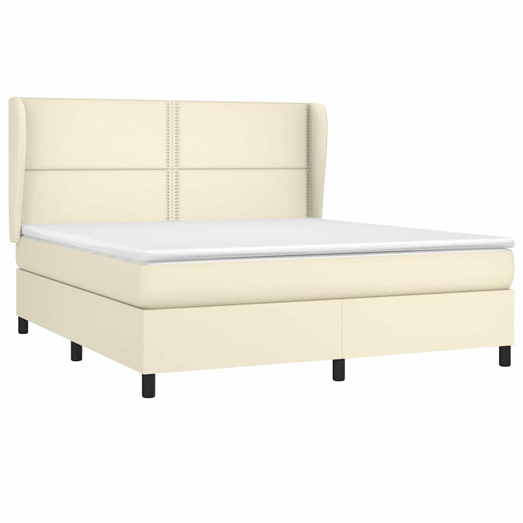 Κρεβάτι Boxspring με Στρώμα Κρεμ 180x200 εκ. Συνθετικό Δέρμα
