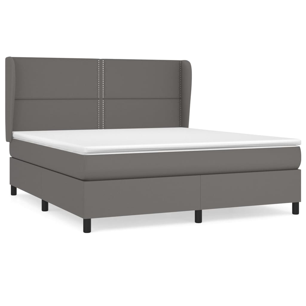 Κρεβάτι Boxspring με Στρώμα Γκρι 180x200 εκ. Συνθετικό Δέρμα