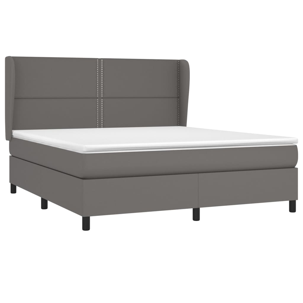 Κρεβάτι Boxspring με Στρώμα Γκρι 180x200 εκ. Συνθετικό Δέρμα