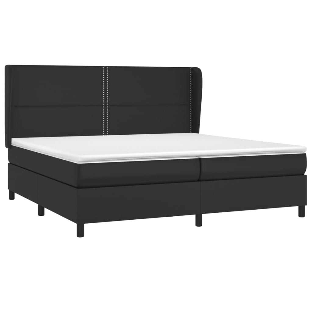 Κρεβάτι Boxspring με Στρώμα Μαύρο 200x200 εκ. Συνθετικό Δέρμα - Pakobazaar