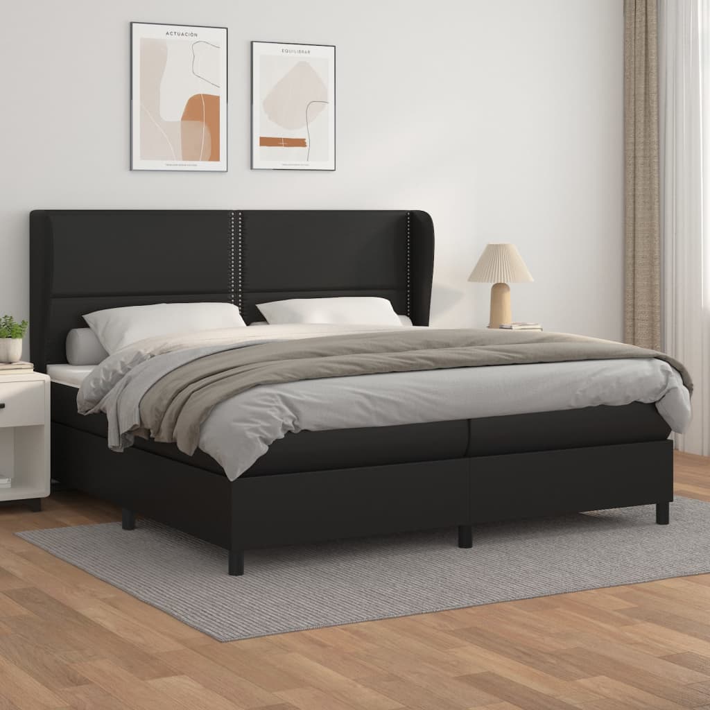 Κρεβάτι Boxspring με Στρώμα Μαύρο 200x200 εκ. Συνθετικό Δέρμα - Pakobazaar