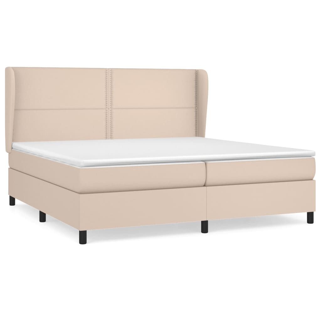 Κρεβάτι Boxspring με Στρώμα Καπουτσίνο 200x200εκ.από Συνθ.Δέρμα