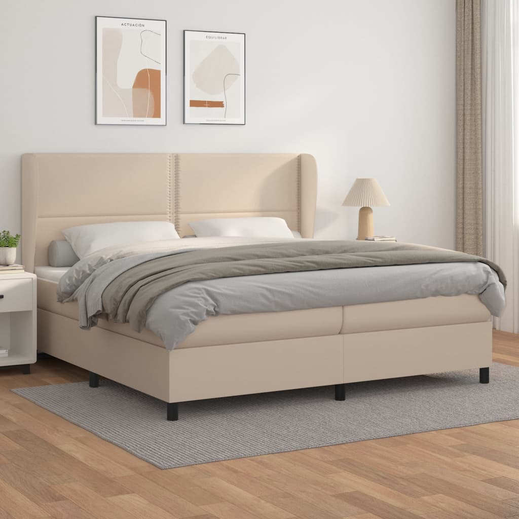 Κρεβάτι Boxspring με Στρώμα Καπουτσίνο 200x200εκ.από Συνθ.Δέρμα
