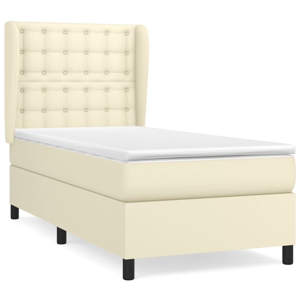 Κρεβάτι Boxspring με Στρώμα Κρεμ 80 x 200 εκ. Συνθετικό Δέρμα - Pakobazaar