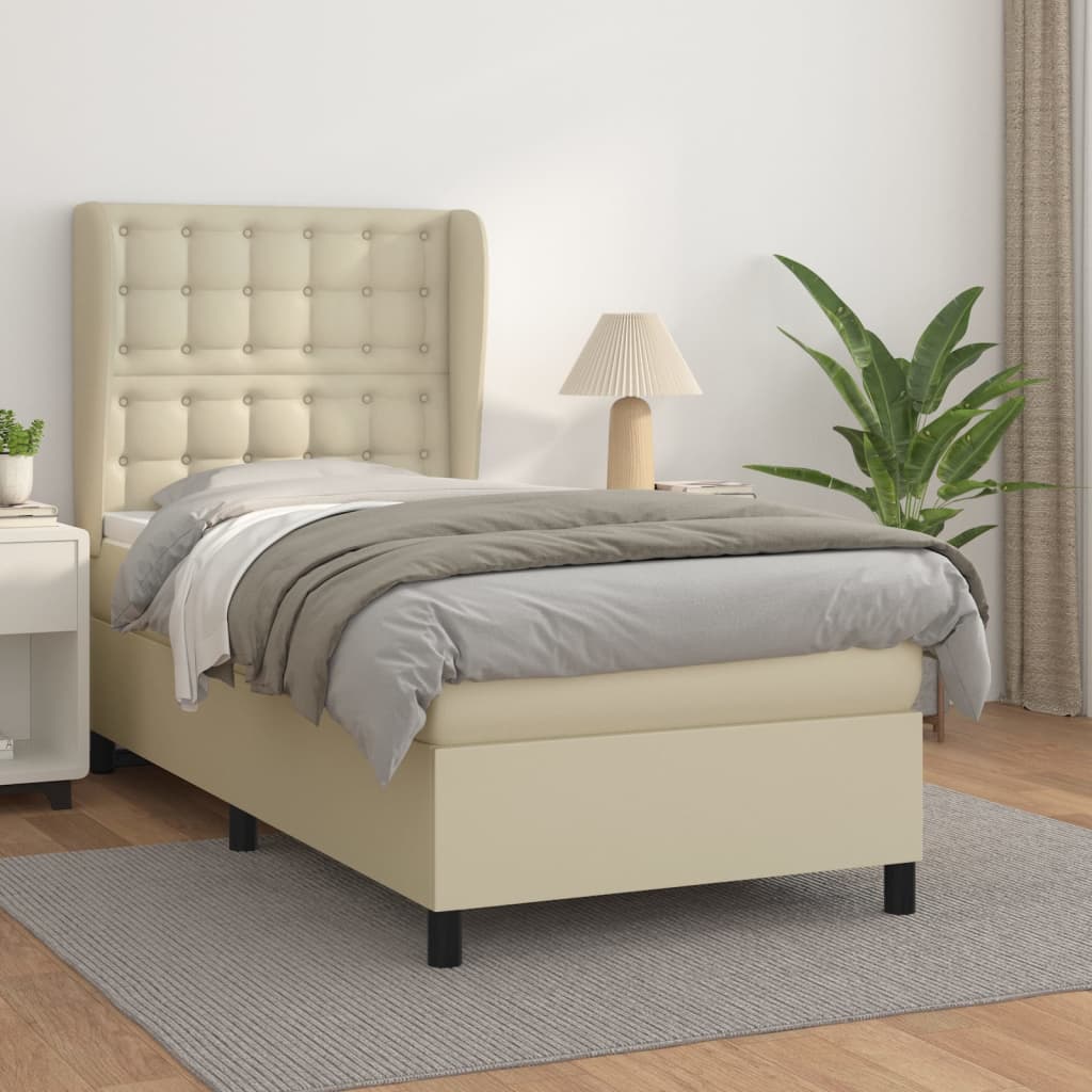 Κρεβάτι Boxspring με Στρώμα Κρεμ 80 x 200 εκ. Συνθετικό Δέρμα - Pakobazaar