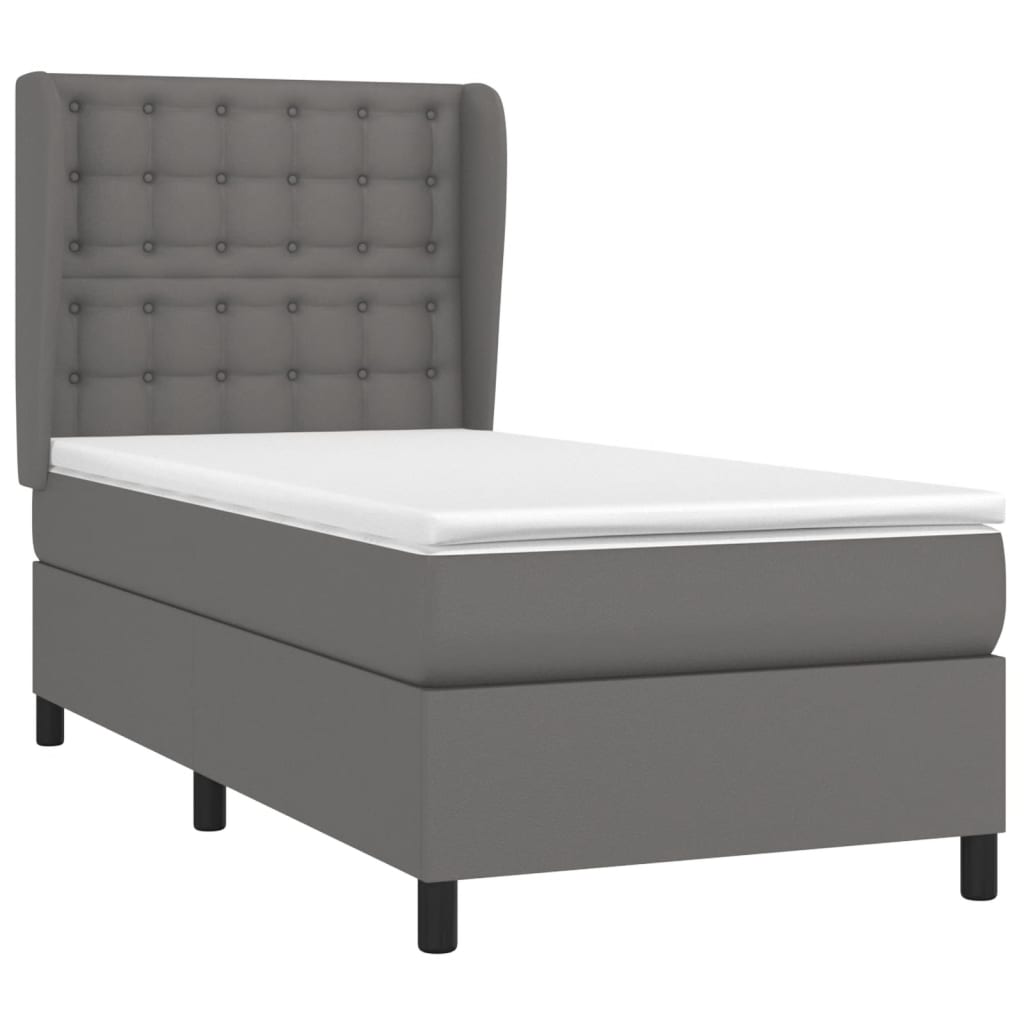 Κρεβάτι Boxspring με Στρώμα Γκρι 80 x 200 εκ. Συνθετικό Δέρμα