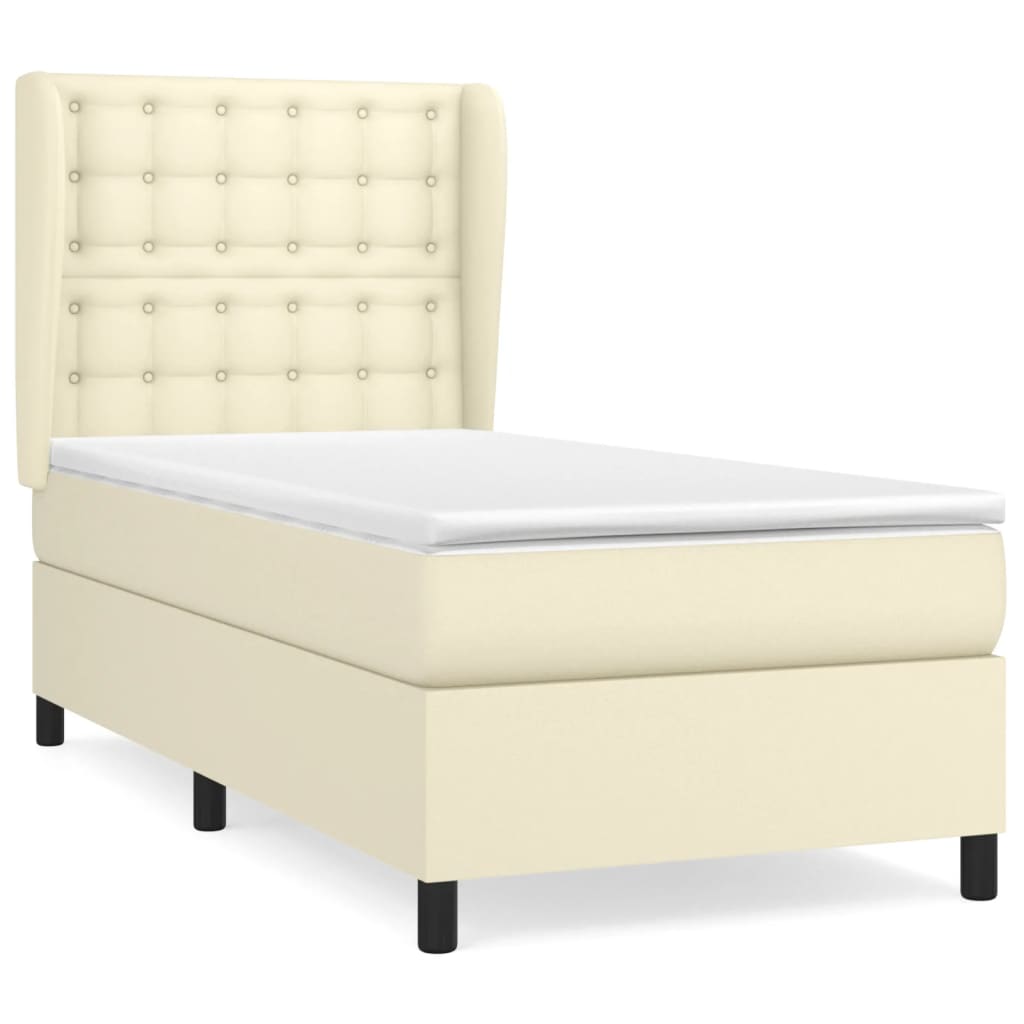 Κρεβάτι Boxspring με Στρώμα Κρεμ 90x190 εκ. από Συνθετικό Δέρμα - Pakobazaar
