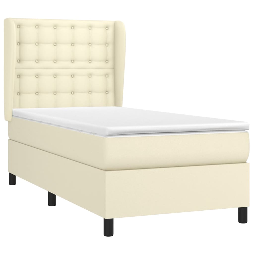 Κρεβάτι Boxspring με Στρώμα Κρεμ 90x190 εκ. από Συνθετικό Δέρμα - Pakobazaar