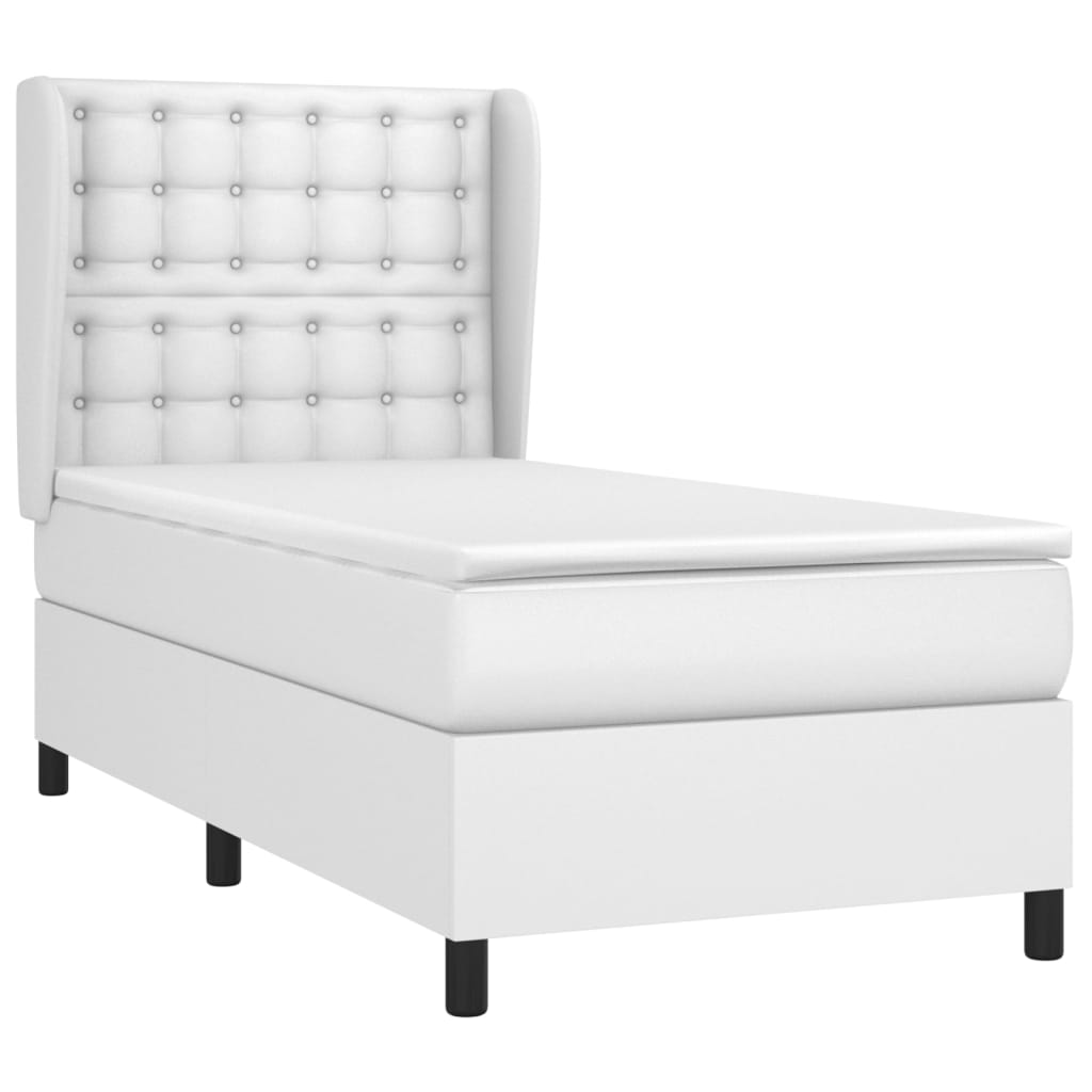 Κρεβάτι Boxspring με Στρώμα Λευκό 90x200εκ. από Συνθετικό Δέρμα