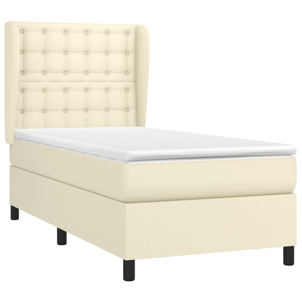Κρεβάτι Boxspring με Στρώμα Κρεμ 90x200 εκ. από Συνθετικό Δέρμα - Pakobazaar