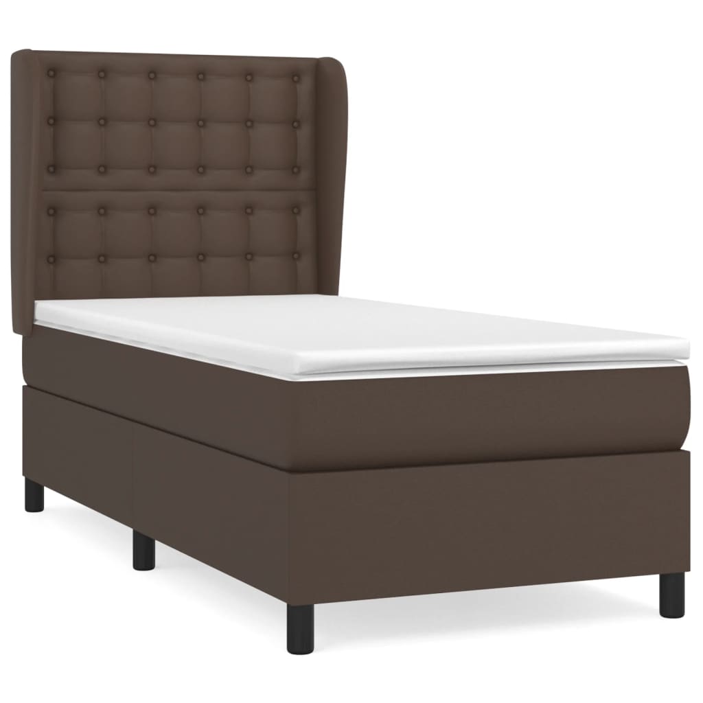 Κρεβάτι Boxspring με Στρώμα Καφέ 90x200 εκ. από Συνθετικό Δέρμα