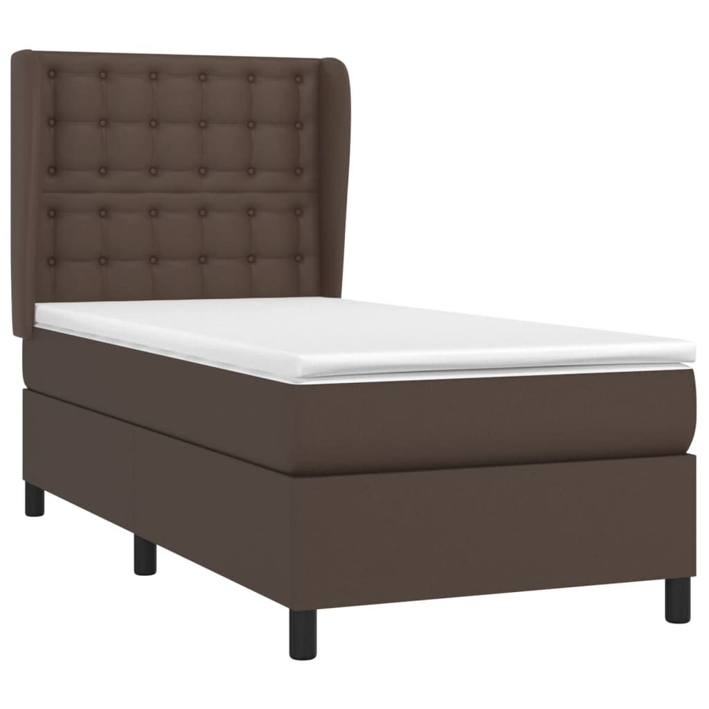 Κρεβάτι Boxspring με Στρώμα Καφέ 90x200 εκ. από Συνθετικό Δέρμα