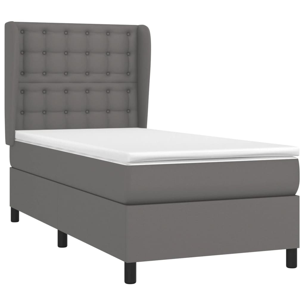 Κρεβάτι Boxspring με Στρώμα Γκρι 90x200 εκ. από Συνθετικό Δέρμα